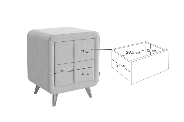 Тумба прикроватная Софи 2 мята (велюр)