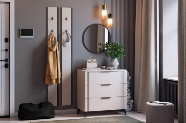 Прихожая "Мебельсон К22" (1350х428х1750) кашемир/фрапучино матовый/черный