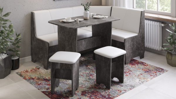 Кухонный уголок «Техас» Исп.1 Ателье темный, Экокожа белая