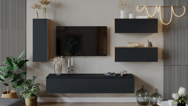 Модульная гостиная «Глосс» Яблоня Беллуно, Стекло Графит матовый