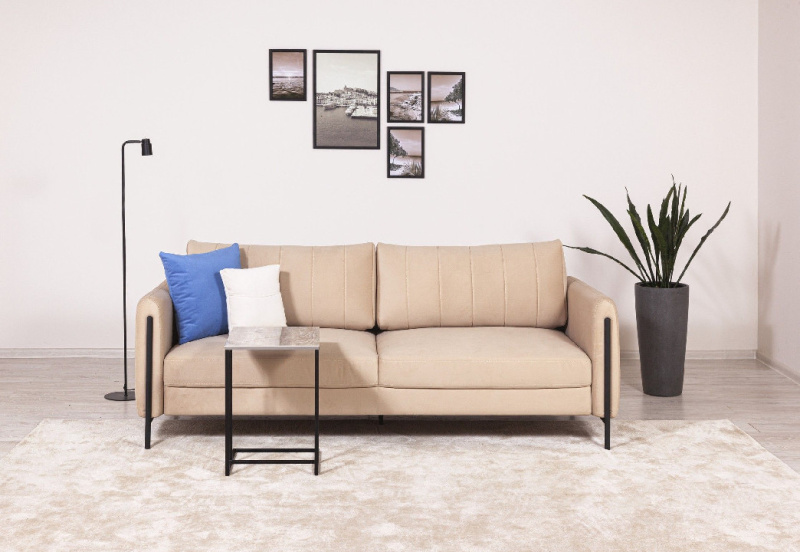 Барселона диван-кровать трехместный прямой, велюр бежевый