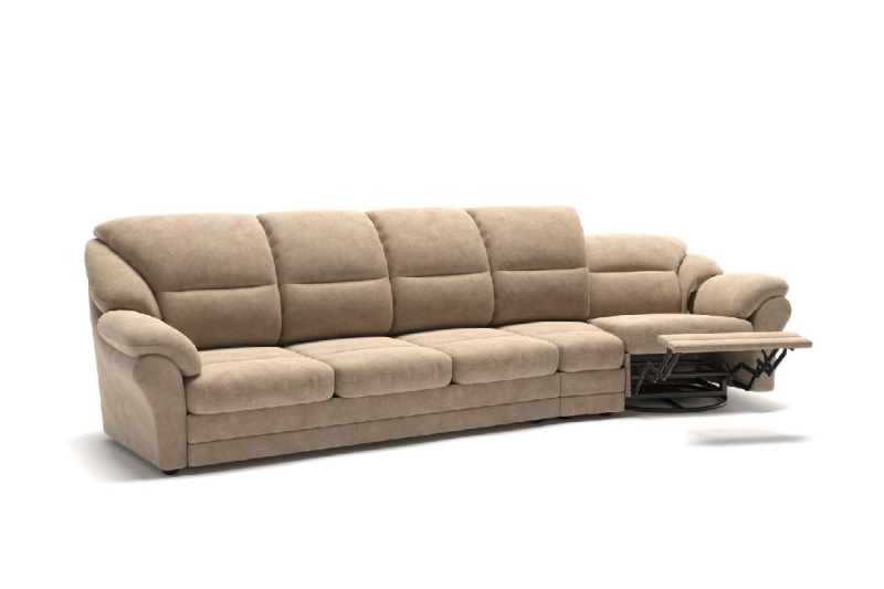 Сан-Ремо диван-кровать с реклайнером и радиусным модулем велюр бежевый